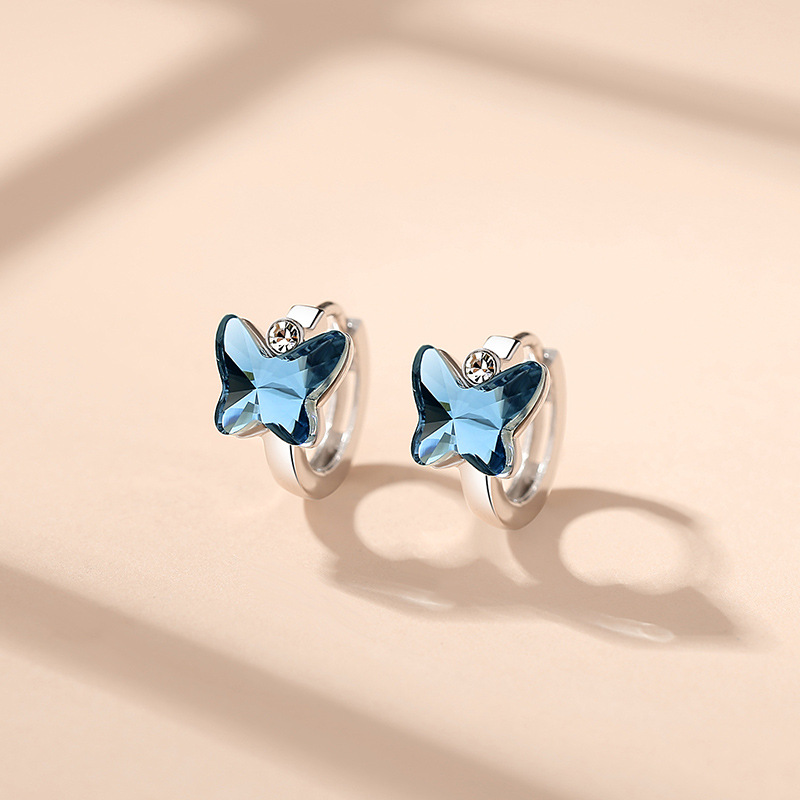 S925 Silver Butterfly Crystal Earrings