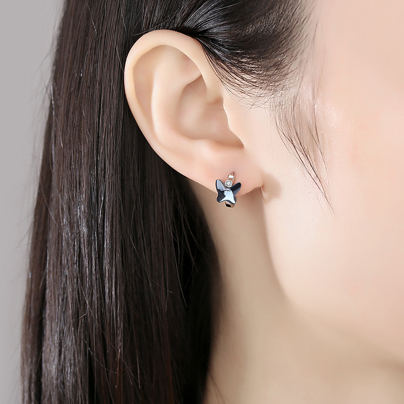 S925 Silver Butterfly Crystal Earrings