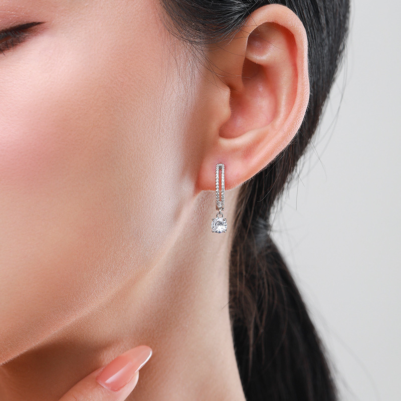 S925 Silver Hoop Earrings with Drop Crystals