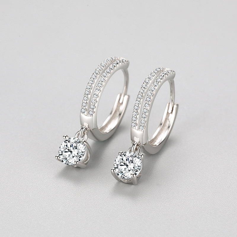 S925 Silver Hoop Earrings with Drop Crystals