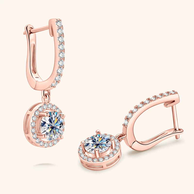 Moissanite Halo Drop Earrings