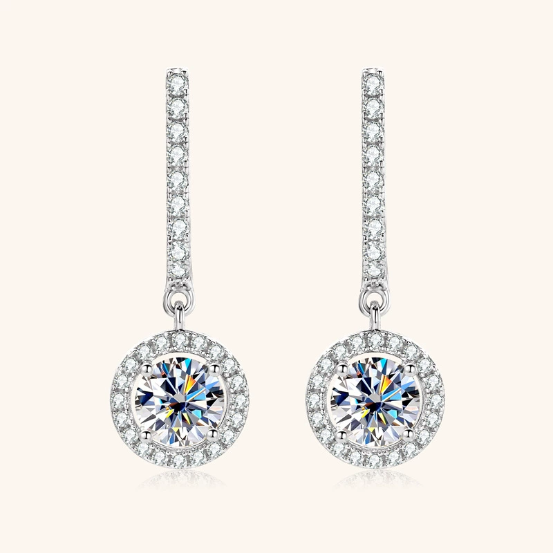 Moissanite Halo Drop Earrings