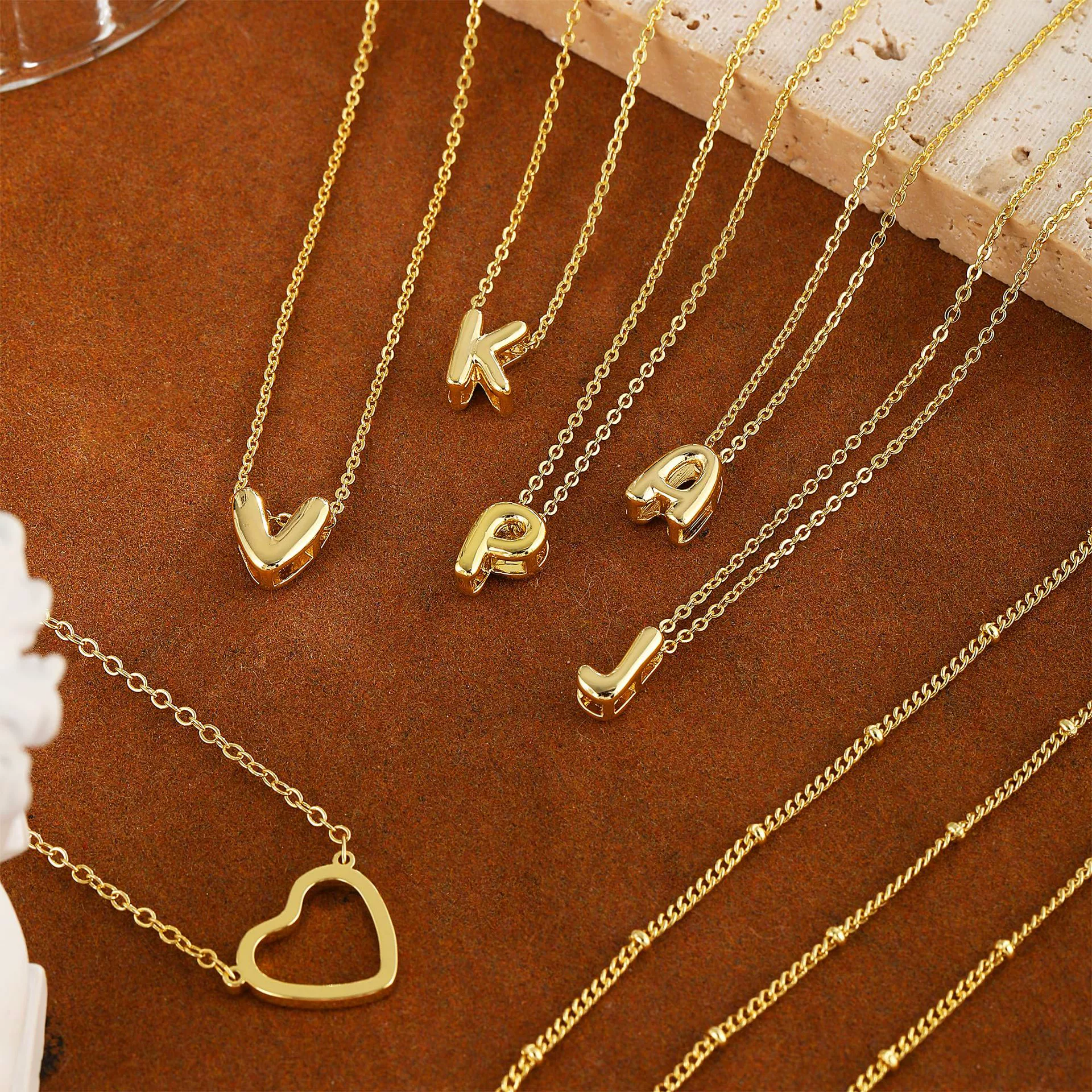  Amara – Personalized A–Z Initial & Heart Layered Necklace Set