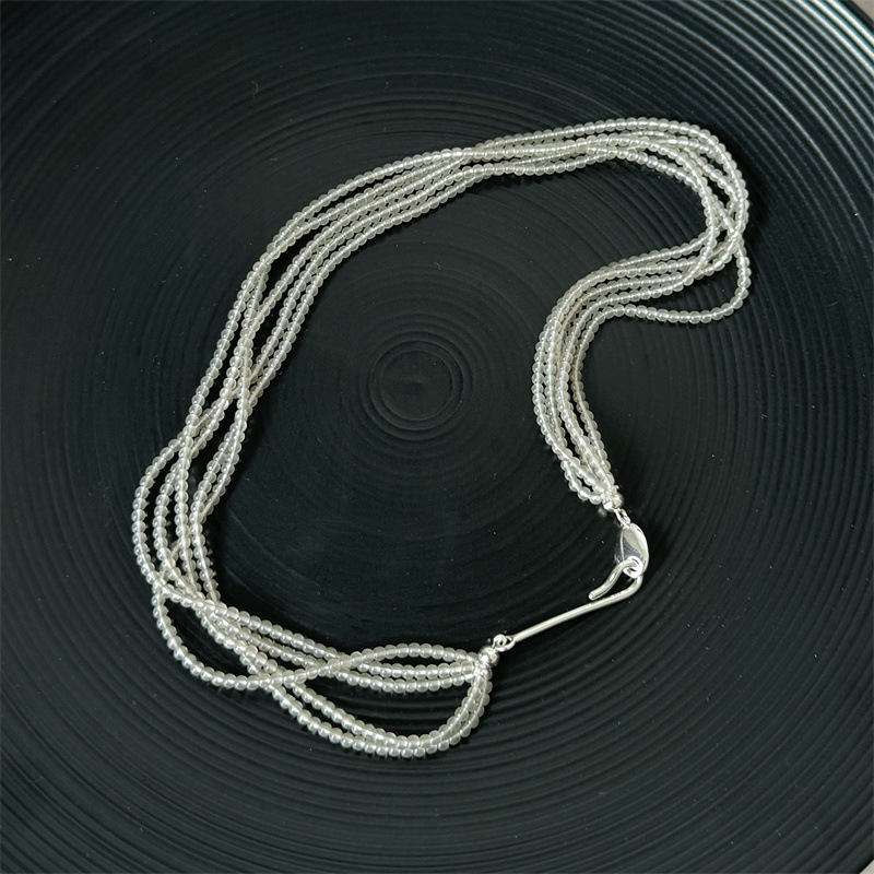 Celestara – Multi-Layer Crystal Bead & Silver-Tone Necklace