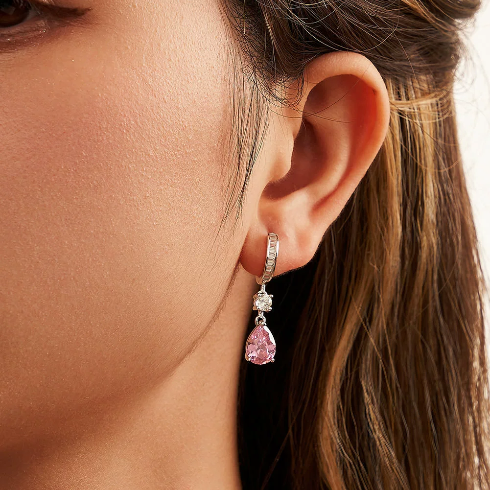 Roselle Grace – Pink Teardrop Zircon Earrings