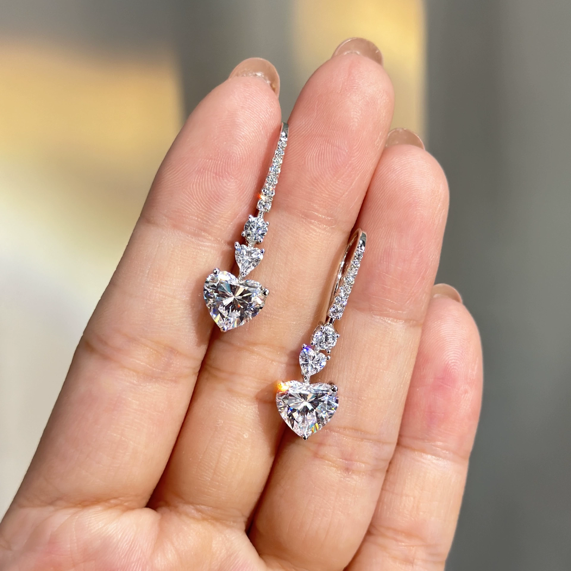 Radiant Hearts – 925 Sterling Silver Moissanite Heart Drop Earrings