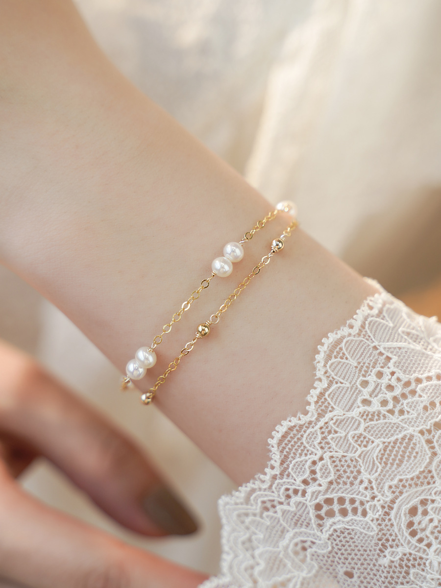 Lurelia – Double-Layer Pearl & Gold Bead Bracelet
