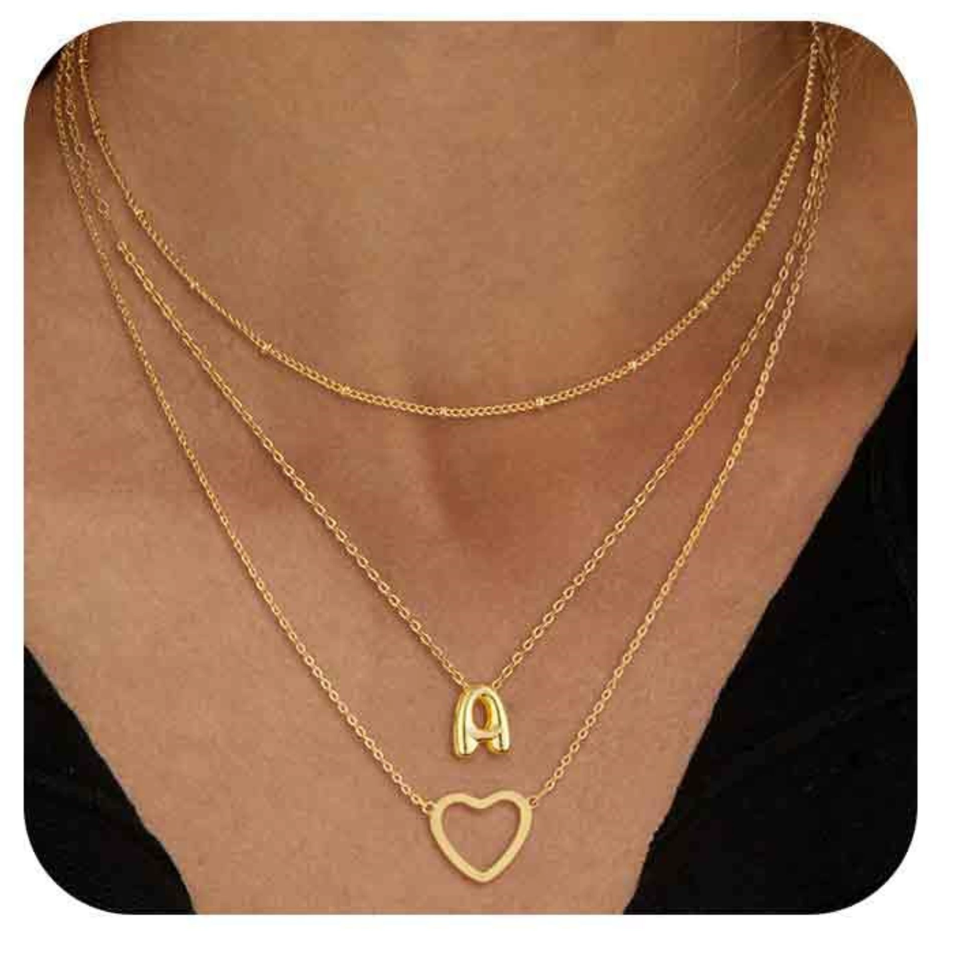 Amara – Personalized A–Z Initial & Heart Layered Necklace Set