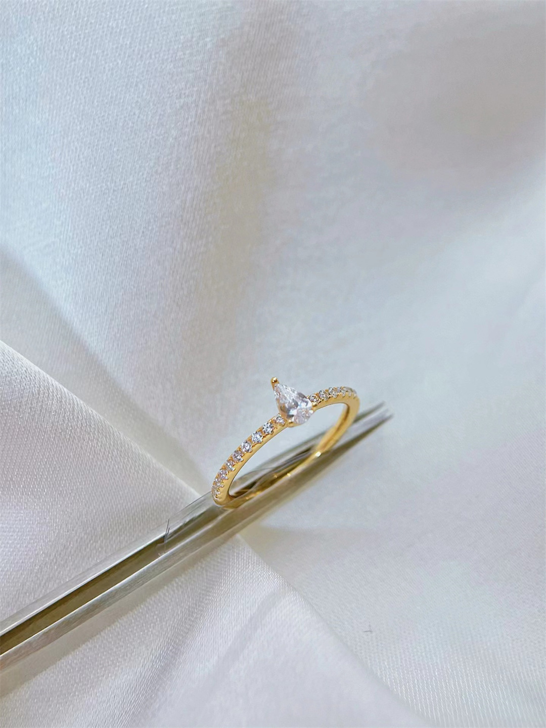 Teardrop Moissanite Pavé Band Ring
