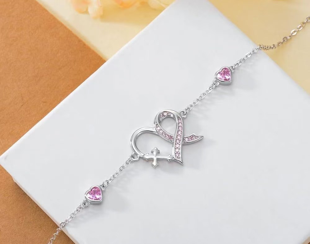 Faith & Love – Pink Heart-Cross Bracelet