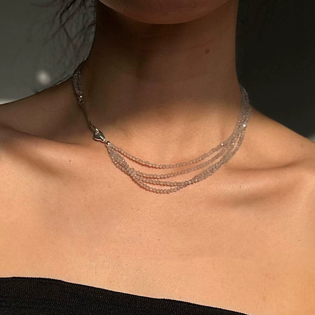 Celestara – Multi-Layer Crystal Bead & Silver-Tone Necklace