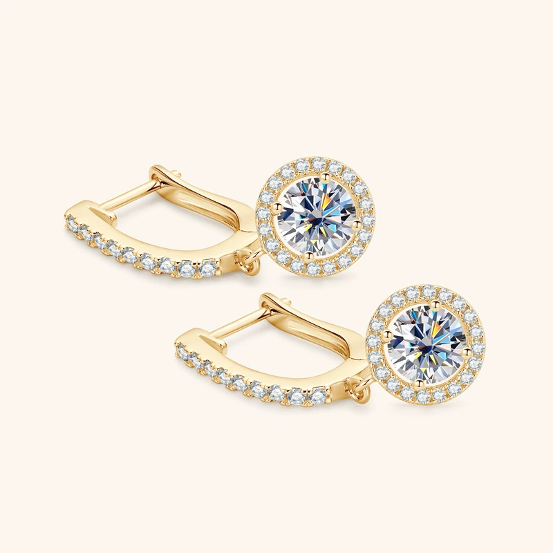 Moissanite Halo Drop Earrings