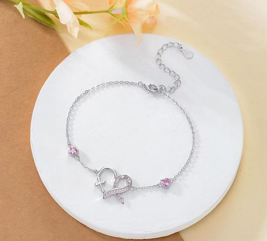 Faith & Love – Pink Heart-Cross Bracelet