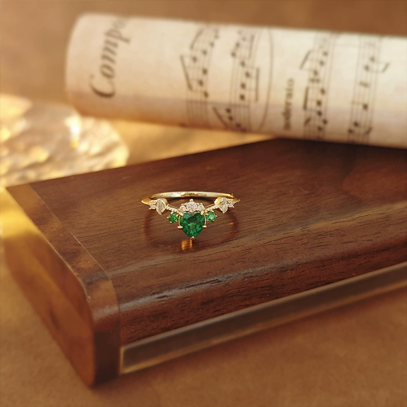 Emerald Heart & Moissanite Crown Ring