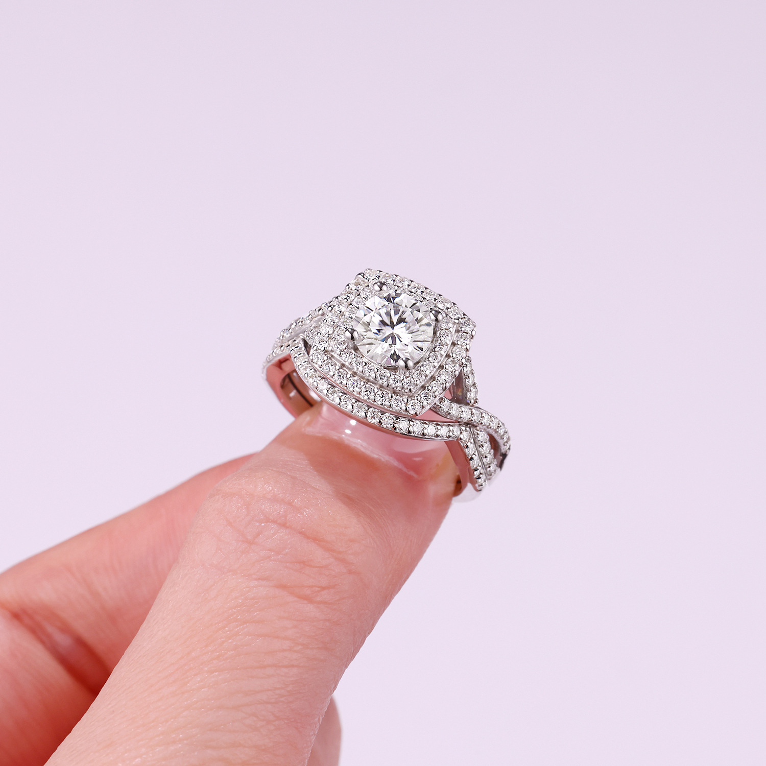 Moissanite Halo Bridal Ring Set