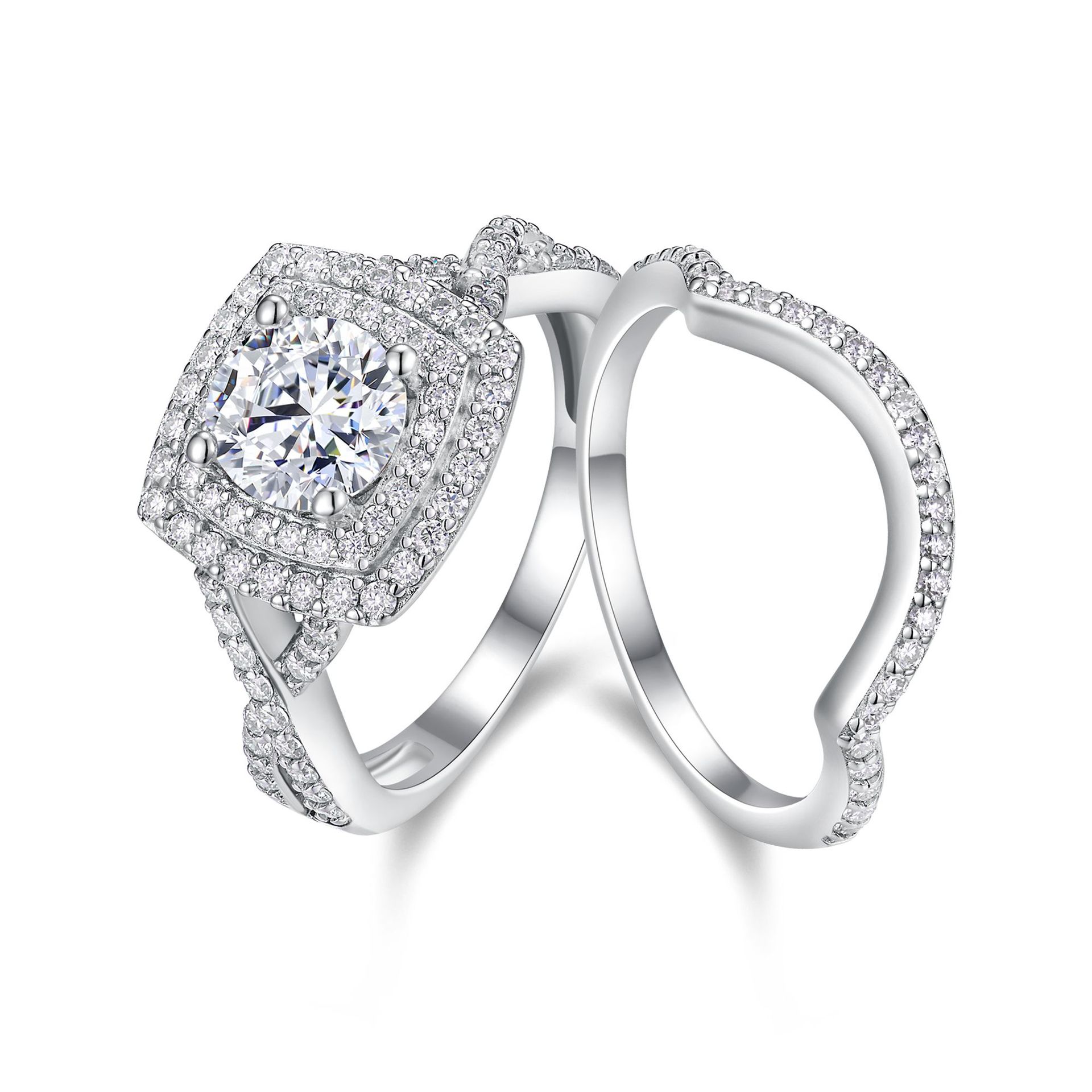 Moissanite Halo Bridal Ring Set