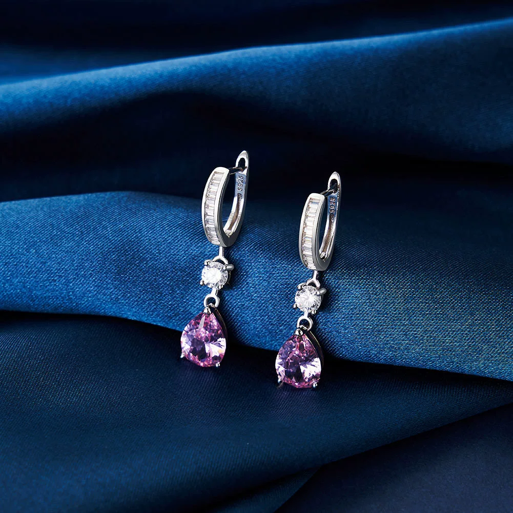Roselle Grace – Pink Teardrop Zircon Earrings