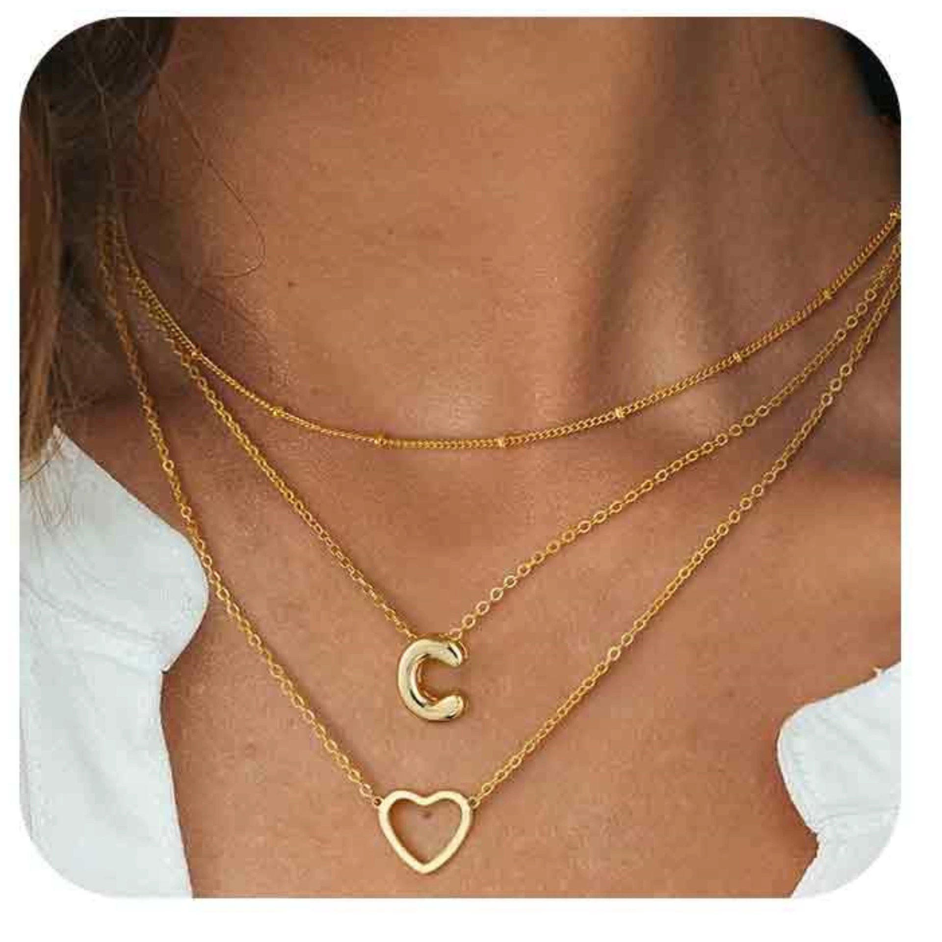  Amara – Personalized A–Z Initial & Heart Layered Necklace Set