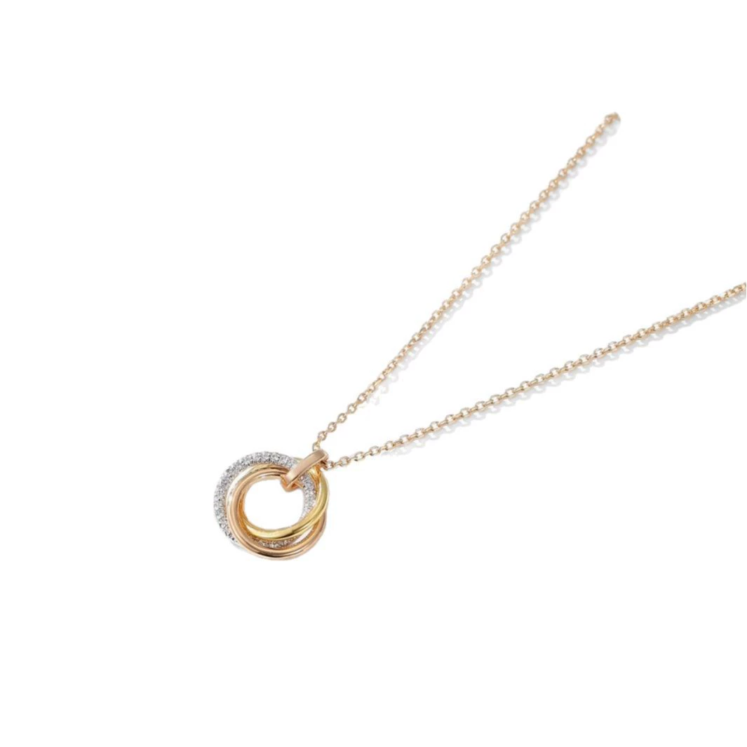 Trinity Radiance – Rose Gold Triple Ring Pendant Necklace