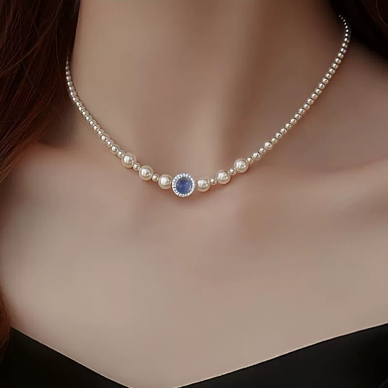 Aqua Poise – Pearl & Aquamarine Harmony Necklace