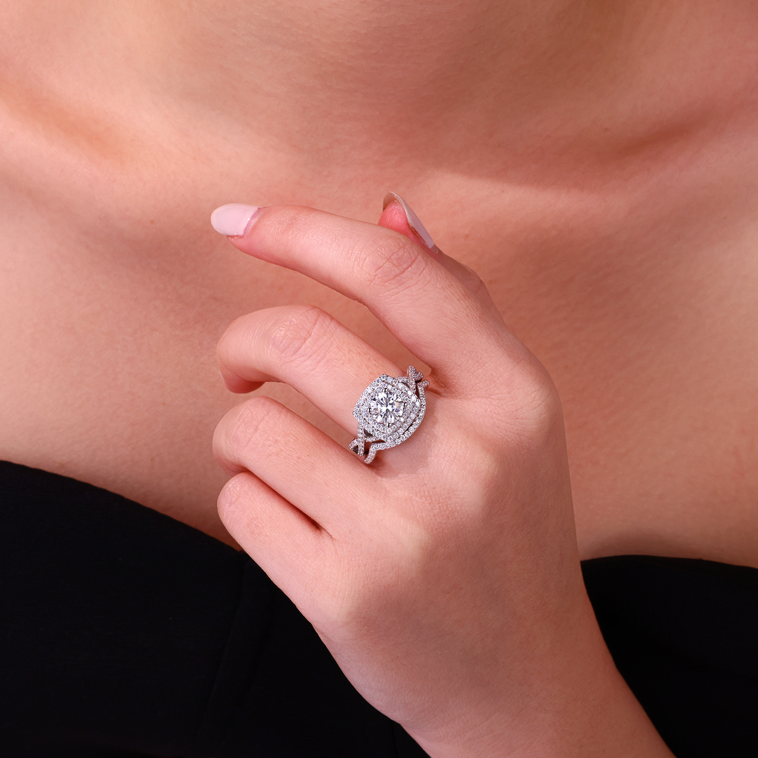 Moissanite Halo Bridal Ring Set