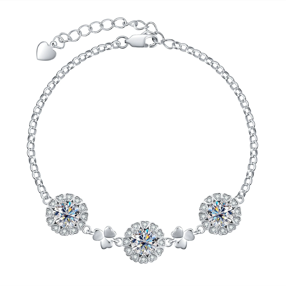 Celestia Hearts – Moissanite Three-Stone Bracelet