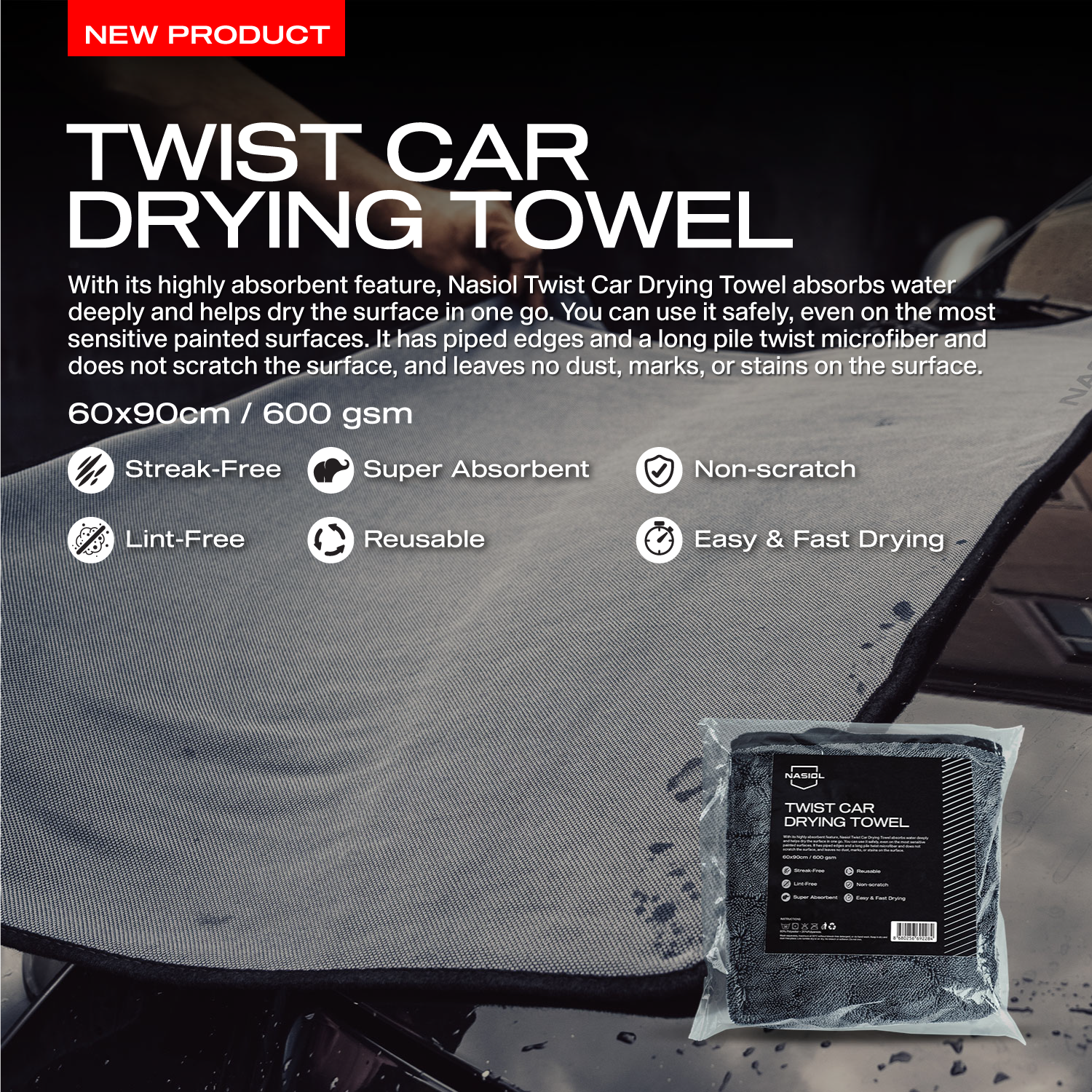 TWIST AUTOMOBILIŲ DŽIOVINIMO RANKŠLUOSTIS 23″X35″ / 60X90 cm, 600 gsm