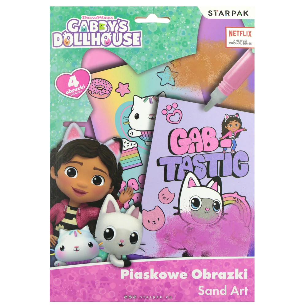 Gabby's Dollhouse spalvinimo smėliu paveikslėliai