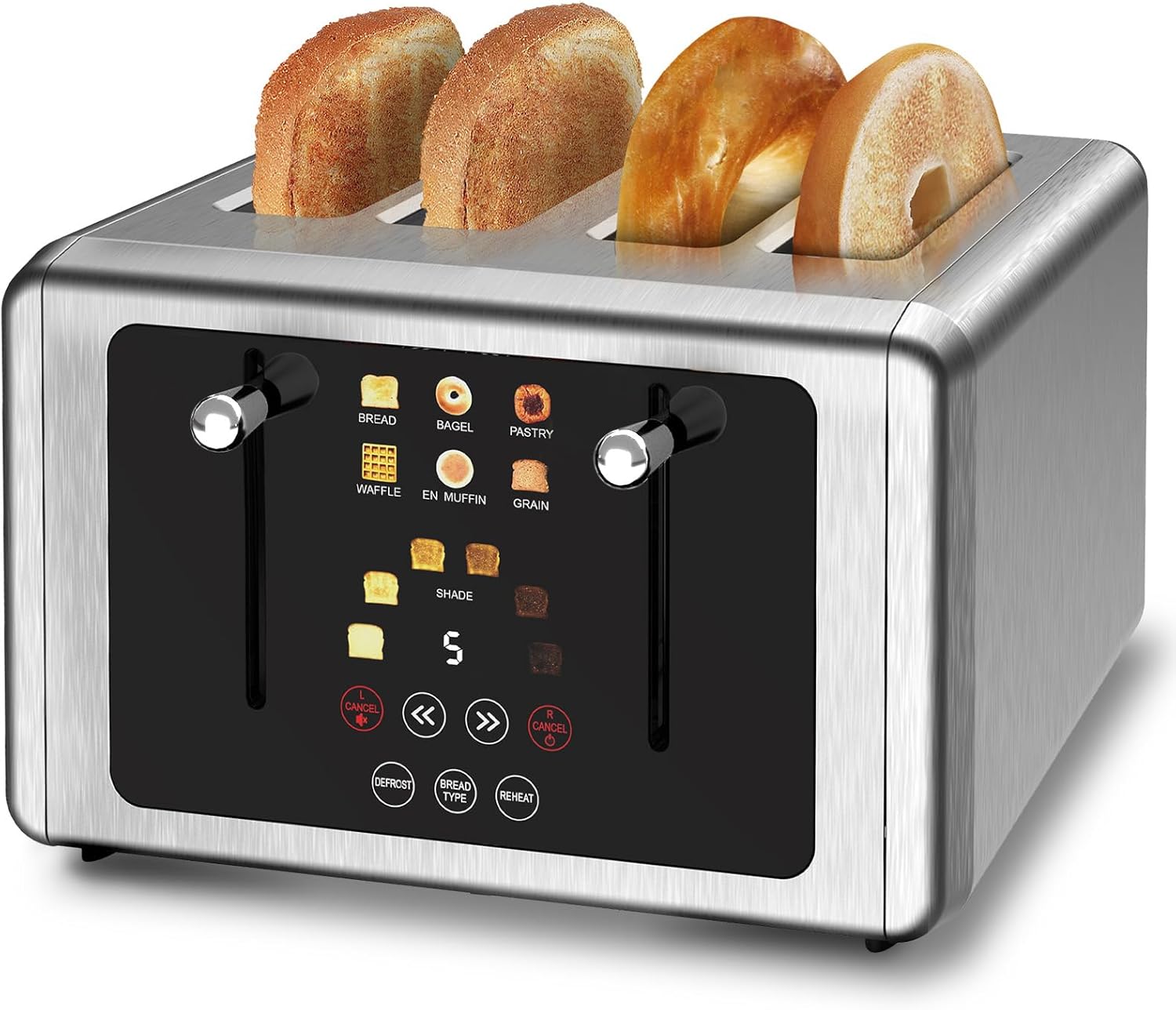 WUNLY 4 Slice Toaster, Touchscreen & Dual Independent Control Panel,5 Basic Functions & Digital Countdown Toasters, 6 Shade Settings&6 Bread Types,...