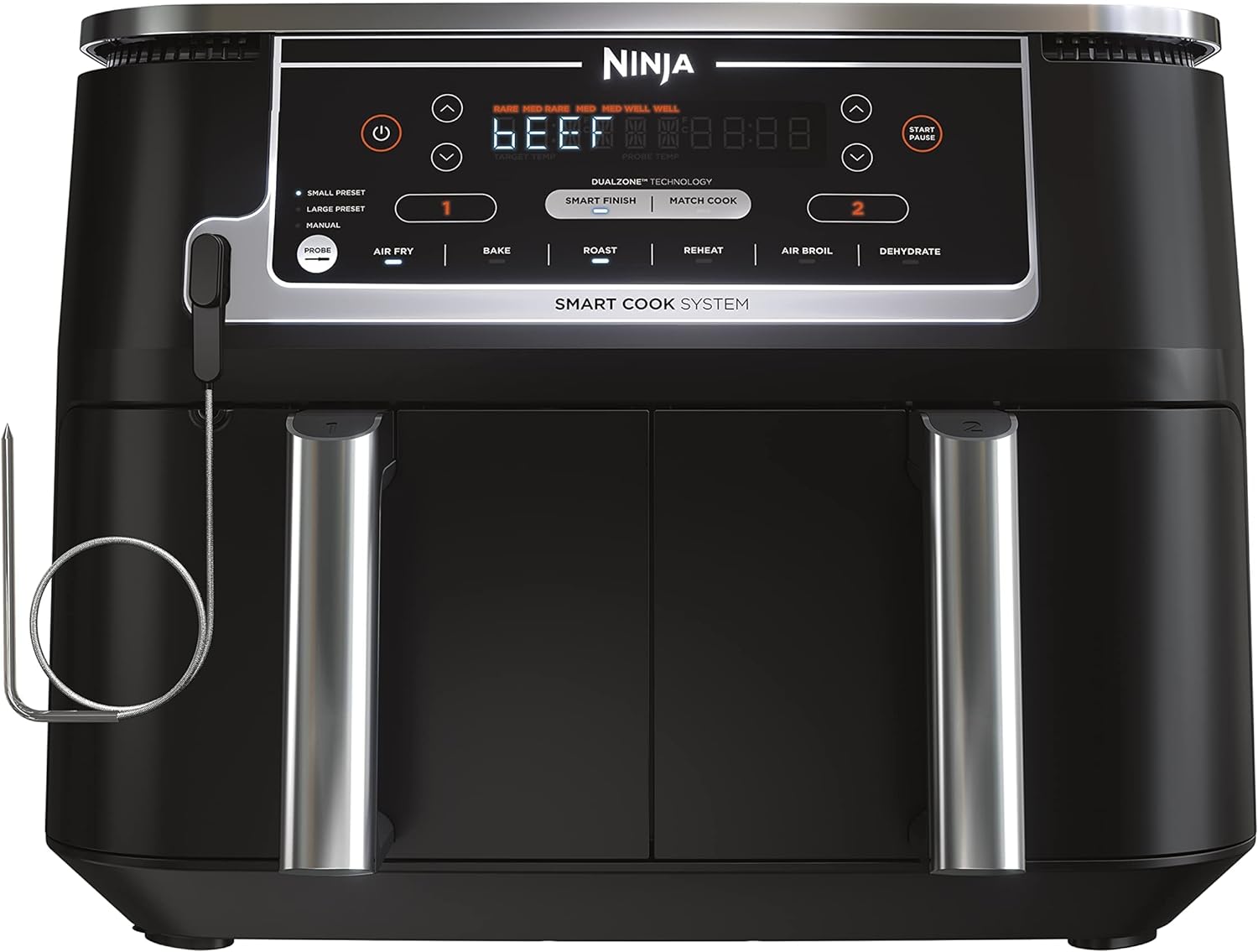 Ninja Air Fryer, Thermometer, Roast, Bake, Air Fry, Crisps, Broil, Reheats, Keep Warm, 10-in-1, Fries, Frozen Food, Veggies, and Meat, Quick Meals, Healthy...