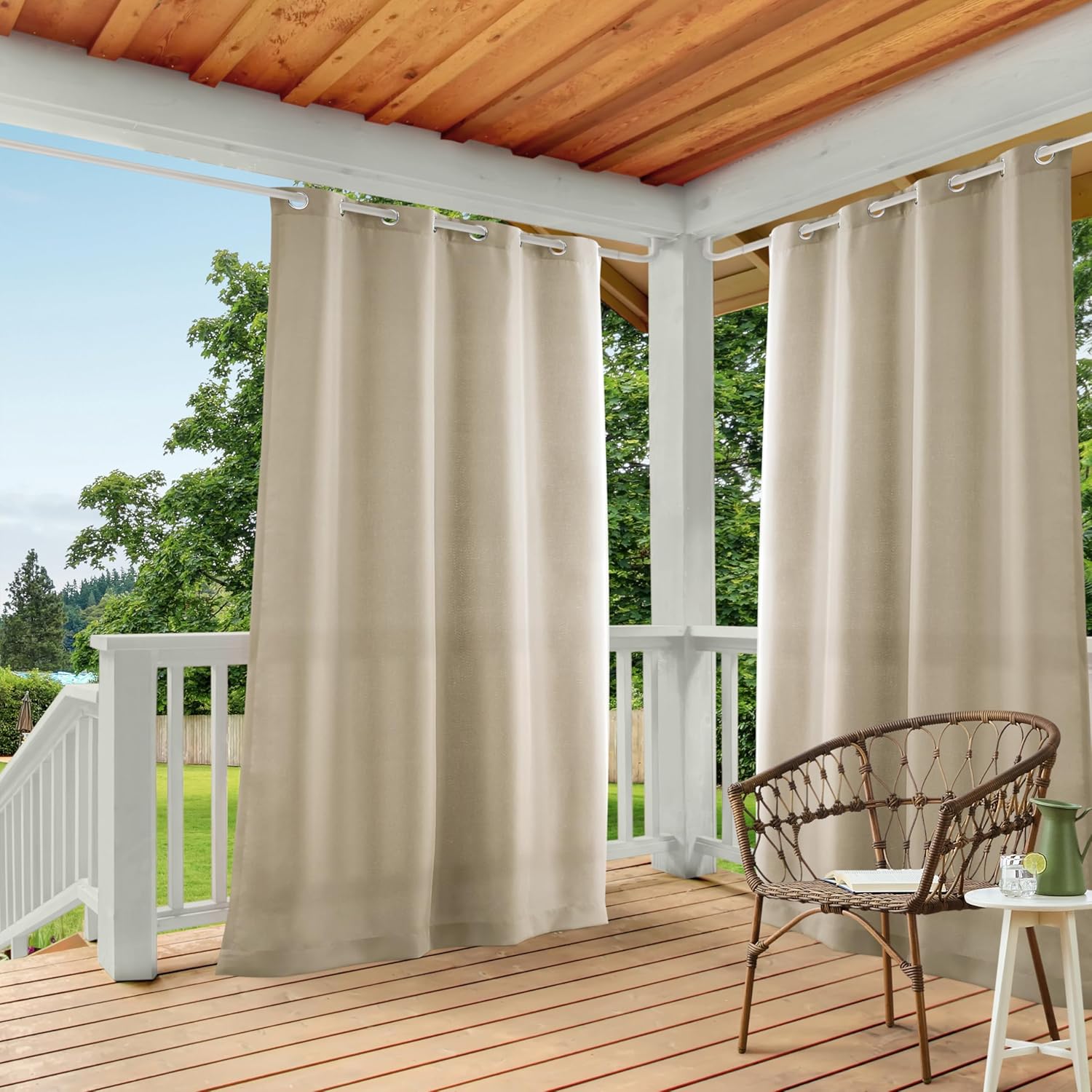 TOWN & COUNTRY BASICS Cabana Solid Heavyweight Indoor Outdoor Curtains, Light Filtering Opacity with Grommet Top, Water Repellent, 2-Pack Set, 54"...