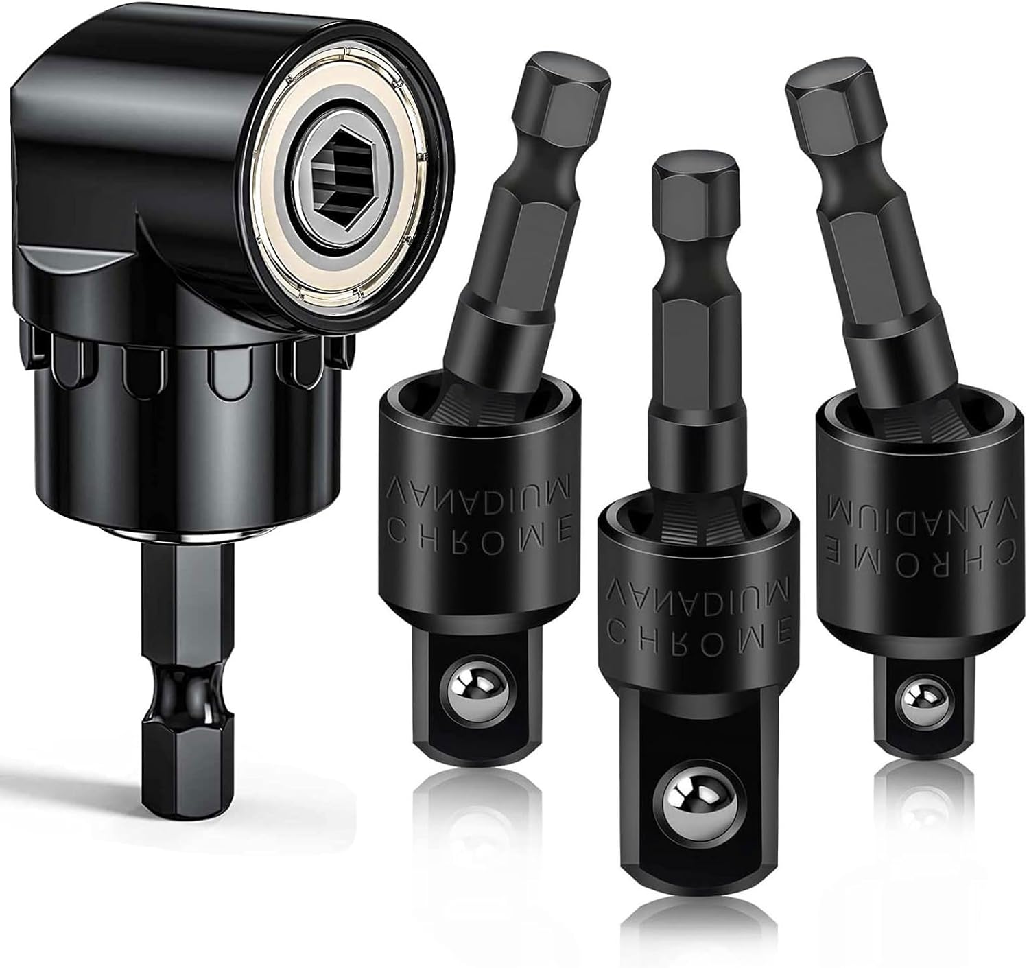 Fruholt Flexible Drill Bit Extension Set with Right Angle Drill Attachment, 360° Rotatable 1/4 3/8 1/2" Impact Grade Socket Adapter Sets for Cordless...