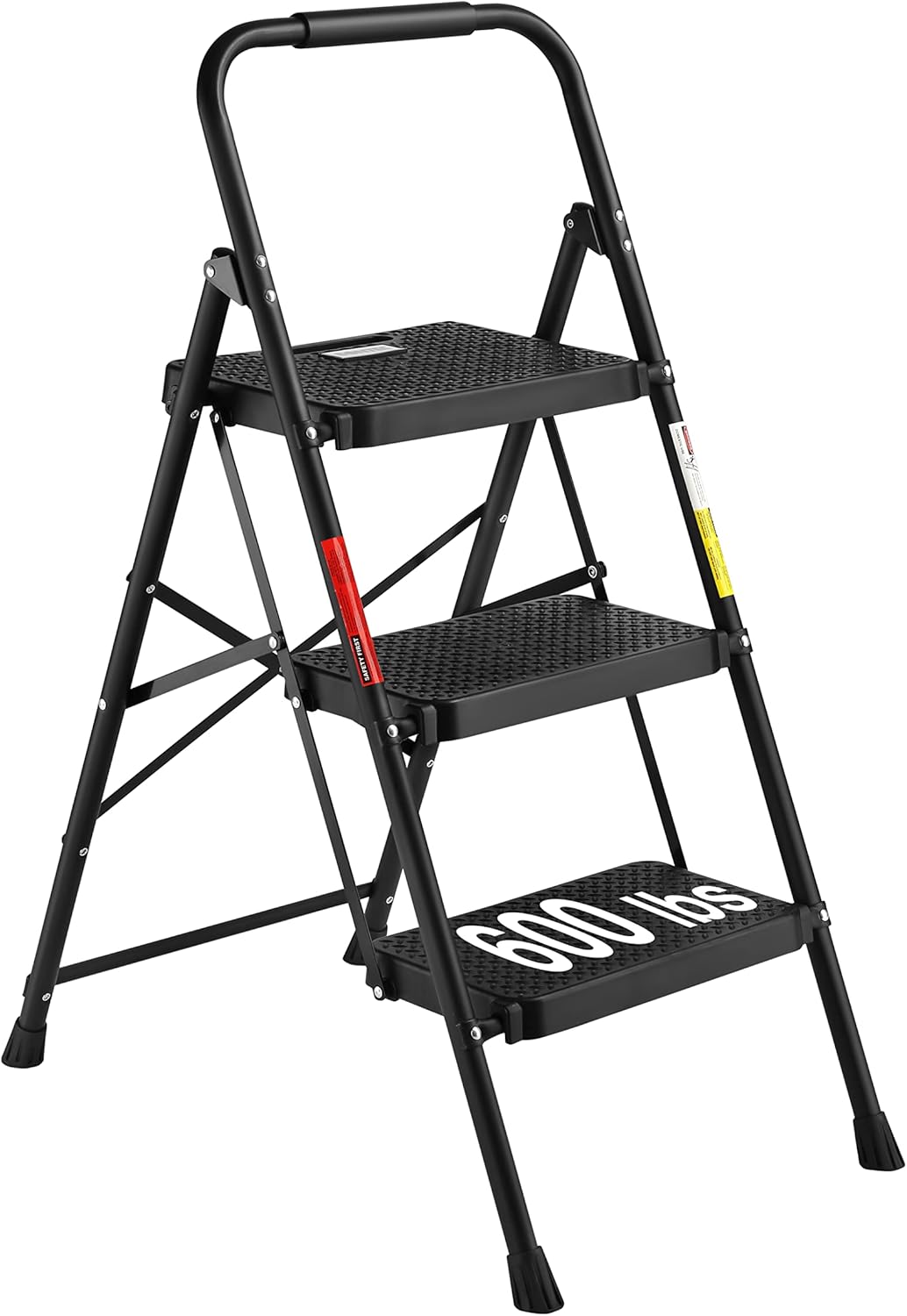 BONTEC 3-Step Ladder, Folding Step Stool with Wide Anti-Slip Pedals, Max Load Capacity 600lbs Sturdy Steel Ladder, Convenient Handgrip, Lightweight Portable...