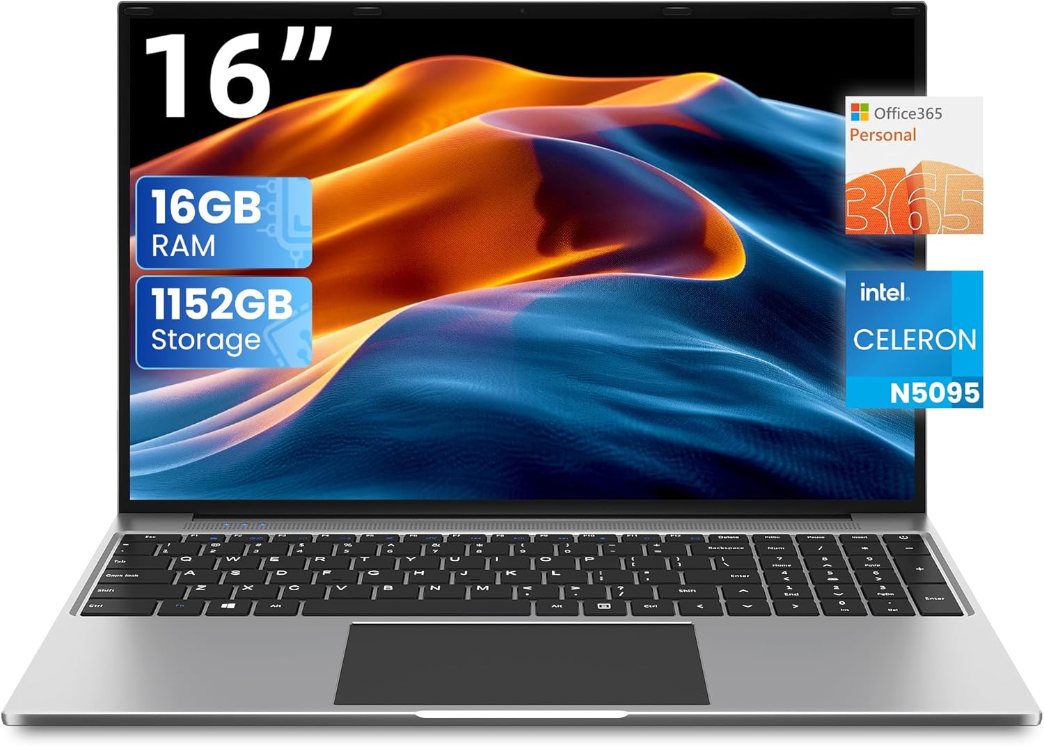 jumper Laptop with Celeron N5095 CPU, Office 365 One Year, 16GB RAM 128GB EMMC, 1TB SSD, Laptop Computer with FHD IPS 1920x1200 Display, 38WH Battery, 2...