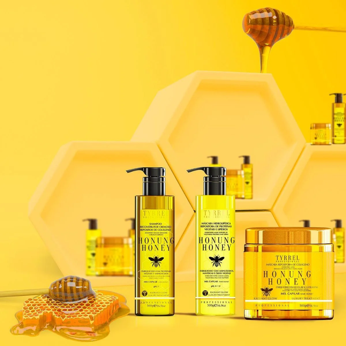 Hohung Honey Collagen Shampoo (500 ml) and  Honung Honey Hydrolipid-protein restorative Mask (500 ml) 