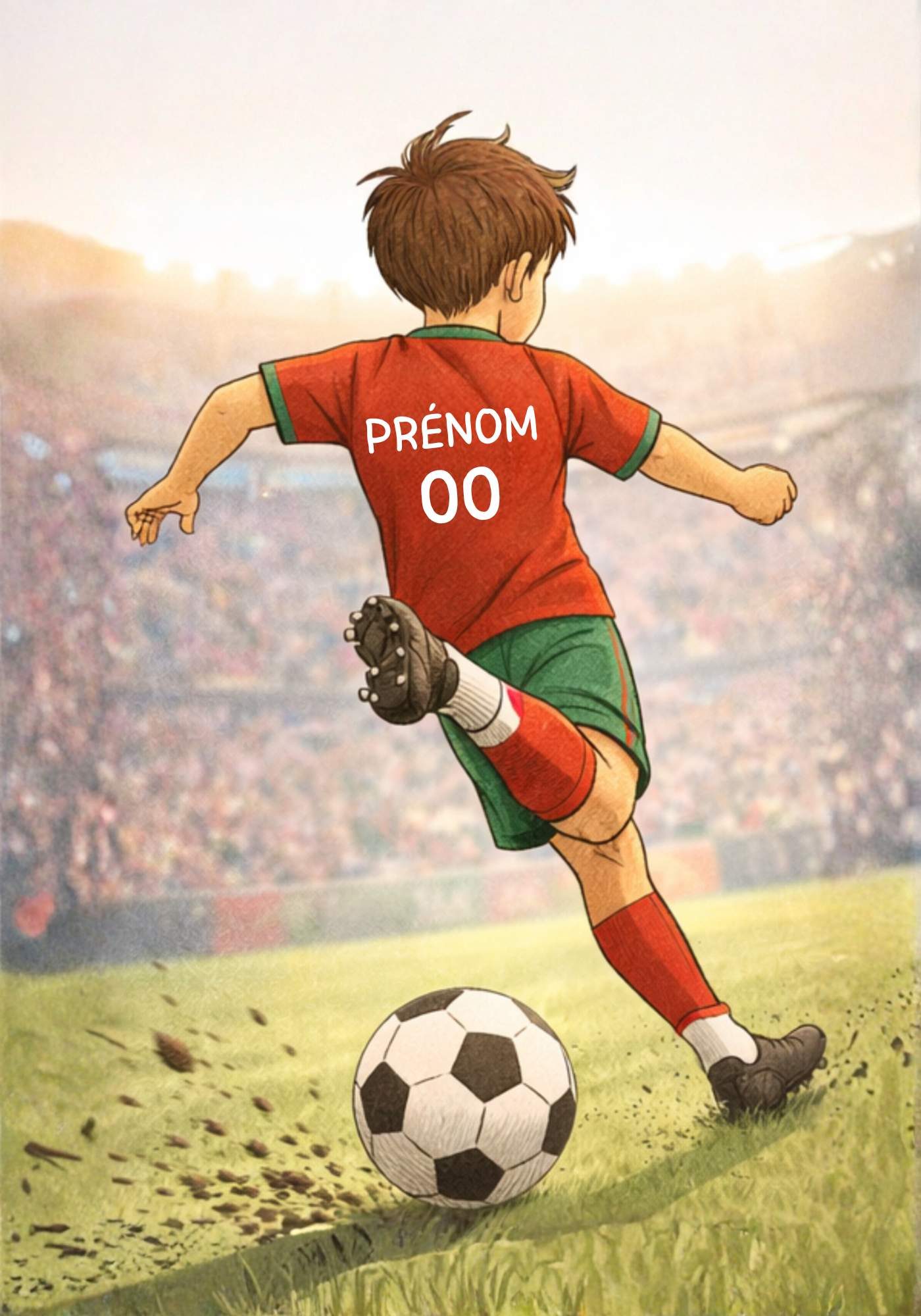 Poster enfant personnalisé – Butteur en maillot du Maroc