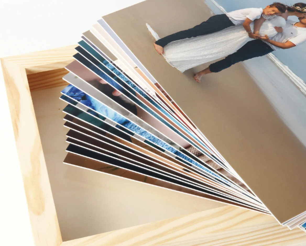 Caja madera marco Fotos sobre cartulina rigida