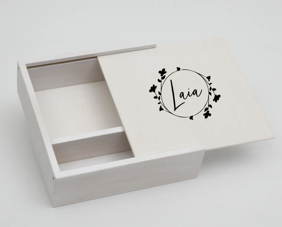 Caja madera + Tapa de madera con Logo