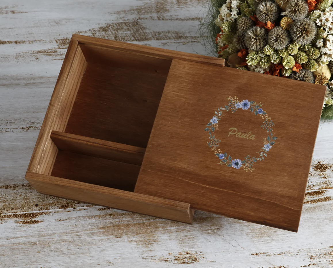 Caja madera + Tapa de madera con Logo