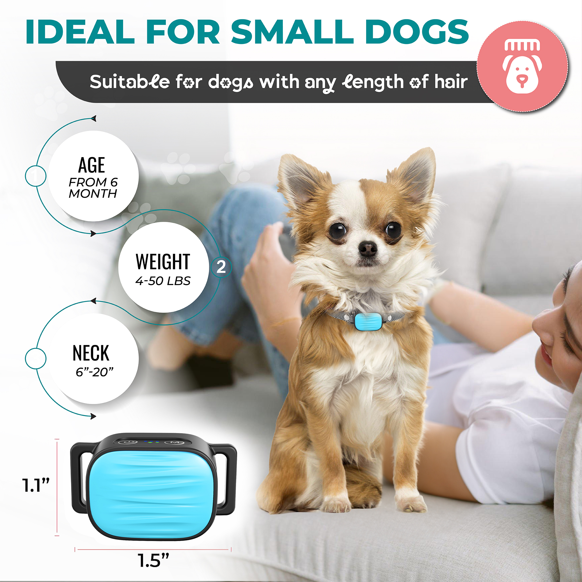 Smart Bark Collar for Small Dogs (blue)