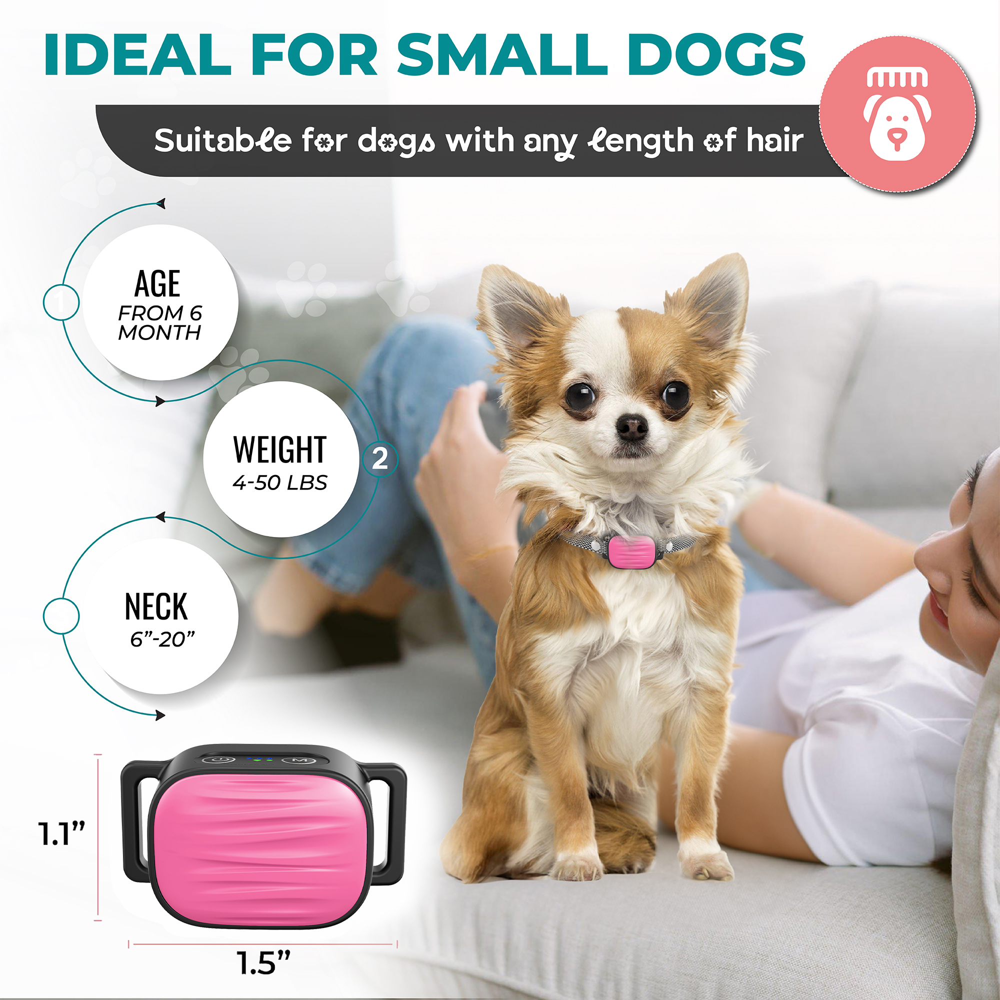 Smart Bark Collar for Small Dogs (pink)
