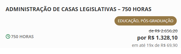 ADMINISTRAÇÃO DE CASAS LEGISLATIVAS – 750 HORAS