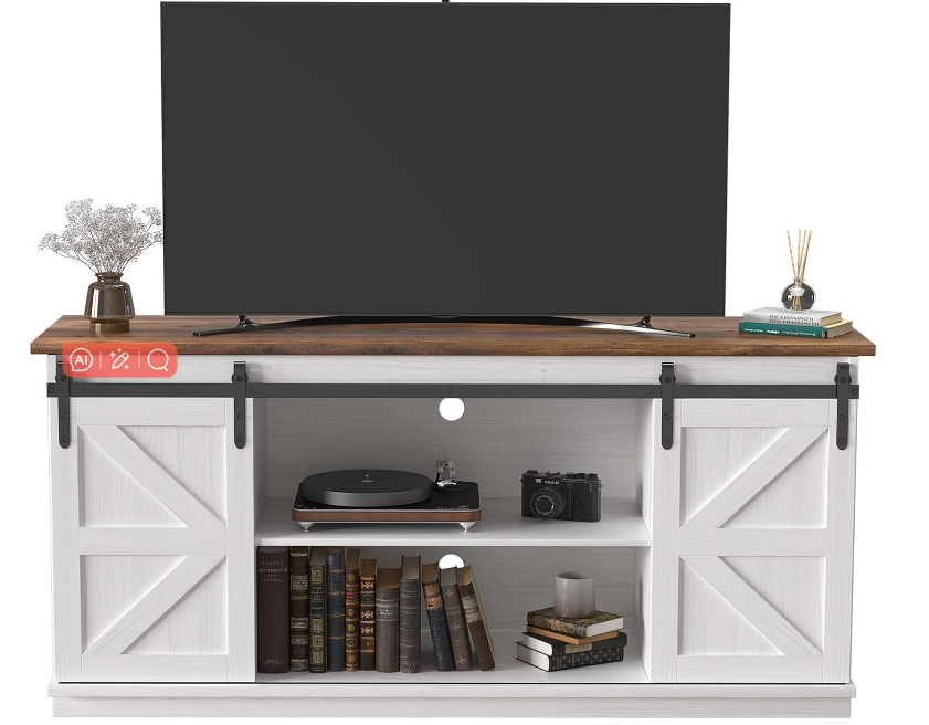 TV Stand for 65 Inch TV, Entertainment Center with Storage Cabinets and Sliding Barn Doors, Mid Century Modern Media TV Console Table for Living Room Bedroom (Bright White)