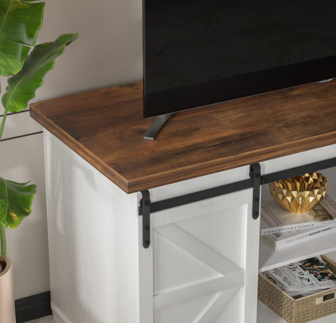 TV Stand for 65 Inch TV, Entertainment Center with Storage Cabinets and Sliding Barn Doors, Mid Century Modern Media TV Console Table for Living Room Bedroom (Bright White)