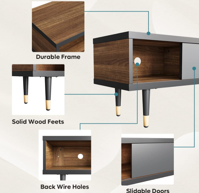  Mid Century Modern TV Stand for 85 inch tv, Entertainment Center with Storage and Sliding Doors, 2 in 1 Long TV Cabinet for Living Room, Ancona Walnut