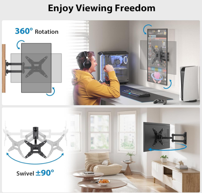 Full Motion TV Monitor Wall Mount Bracket Articulating Arms Swivel Tilt Extension Rotation for Most 13-42 Inch LED LCD Flat Curved Screen TVs & Monitors, Max VESA 200x200mm up to 44lbs by Pipishell
