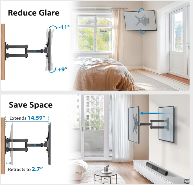Full Motion TV Monitor Wall Mount Bracket Articulating Arms Swivel Tilt Extension Rotation for Most 13-42 Inch LED LCD Flat Curved Screen TVs & Monitors, Max VESA 200x200mm up to 44lbs by Pipishell