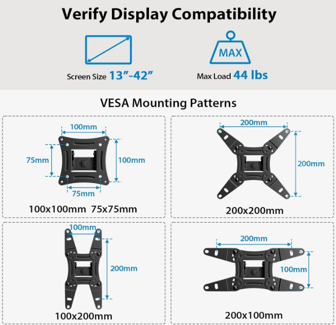 Full Motion TV Monitor Wall Mount Bracket Articulating Arms Swivel Tilt Extension Rotation for Most 13-42 Inch LED LCD Flat Curved Screen TVs & Monitors, Max VESA 200x200mm up to 44lbs by Pipishell