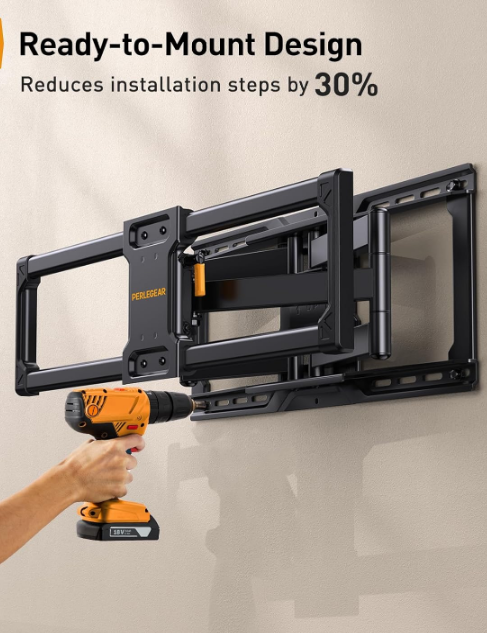 UL-Listed Full Motion TV Wall Mount for 42–90 Inch TVs up to 150 lbs, Pre-Assembled TV Mount with Tool-Free Tilt, Swivel, Extension, Max VESA 600 x 400mm, 12″/16″/18″/24″ Wood Studs, PGLF16