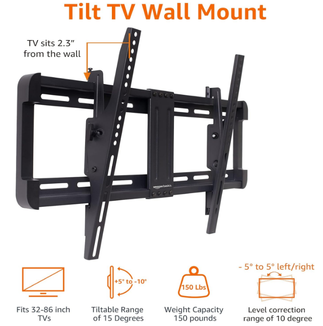  Tilt TV Wall Mount with Horizontal Post Installation Leveling for 32-Inch to 86-Inch TVs, Black